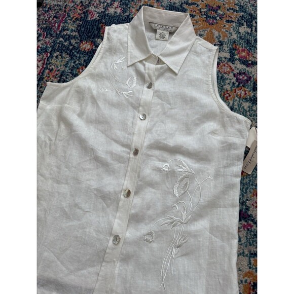 VTG Uniform John Paul Richard Sandwashed LINEN Sleeveless Blouse Embroidered -M - Picture 7 of 7